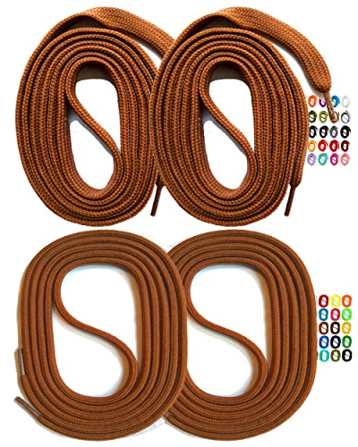 SNORS 2 PAIRES Lacets PLATS 130cm, MARRON, 6mm de large - lavables, indéchirable, élastiques - PREMIUM qualité Lacets pour baskets, sneaker, chaussures de sport et chucks, laces