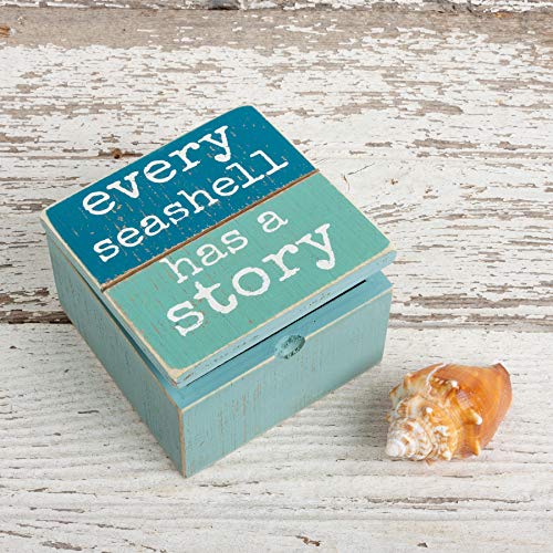 Primitives by Kathy 102978 Slat Wood Hinged Box, 4" x 4" x 2.75", Every Seashell Has a Story - Image 3