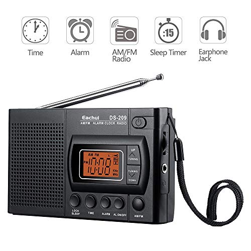 Eachui Tragbarer AM FM Radio, Kleines Radio mit Lautsprecher, Kopfhörerbuchse, Sleep-Timer, Alarm Wecker… - Image 3