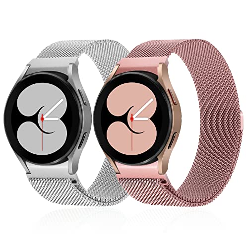 2 Packs No Gap Band Compatible with Samsung Galaxy Watch 6/5/4 40mm 44mm/Series 5 Pro 45mm/Series 6/4 Classic 43mm 47mm 42mm 46mm, Stainless Steel Metal Bands for Women Men