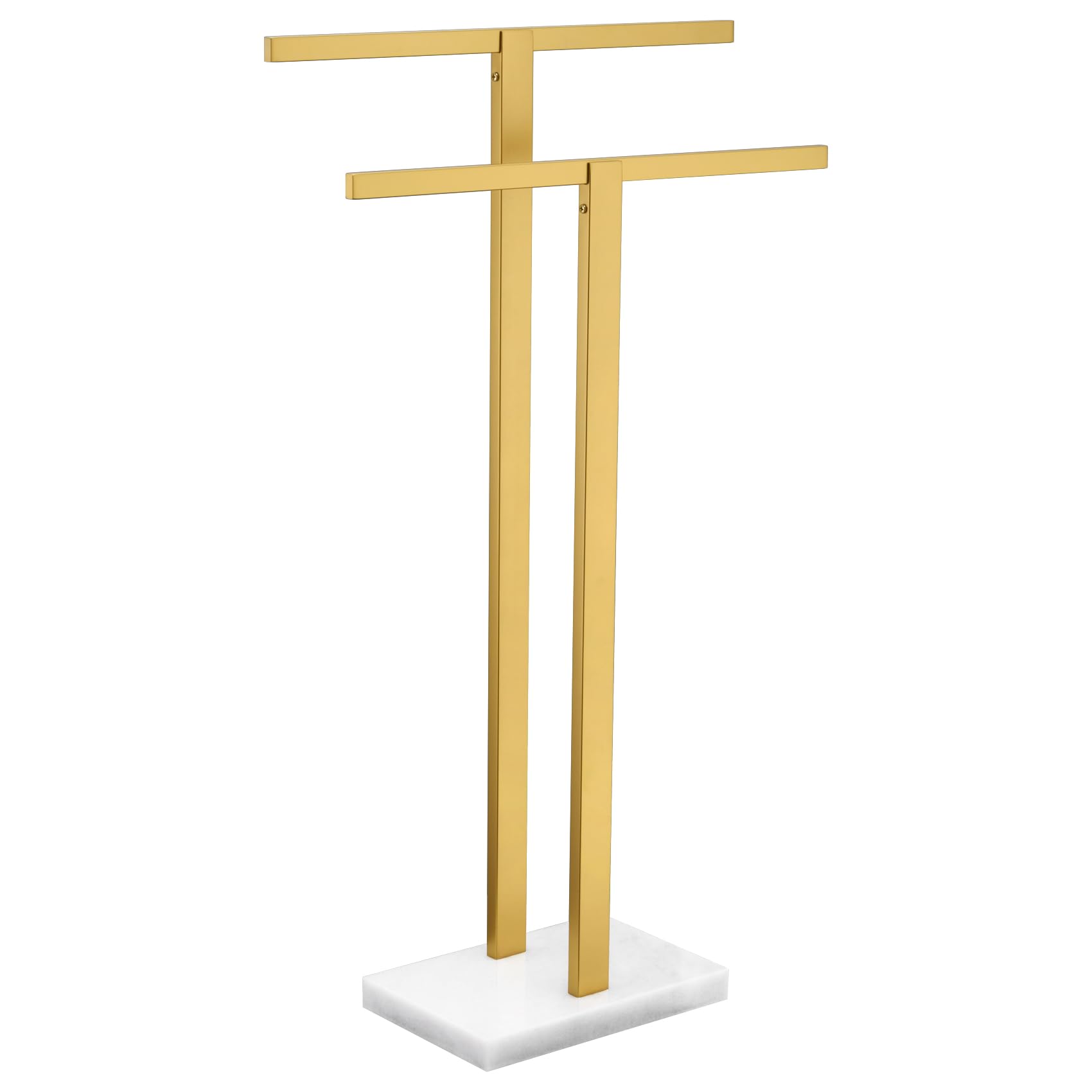 KOKOSIRI Bathroom Towel Rack 2-Tier Standing Towel Bars with Marble Base, Stainless Steel Freestanding Towels Holder, Thicken Steady Design, Brushed Gold THS0003-BG