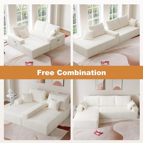Image of Modular Sectional Sofa Couches L-Shape Couch 3 Seat Modular Sofa Memory Foam Sectional Couches for Living Room (White, 108 inch+Left Chaise)