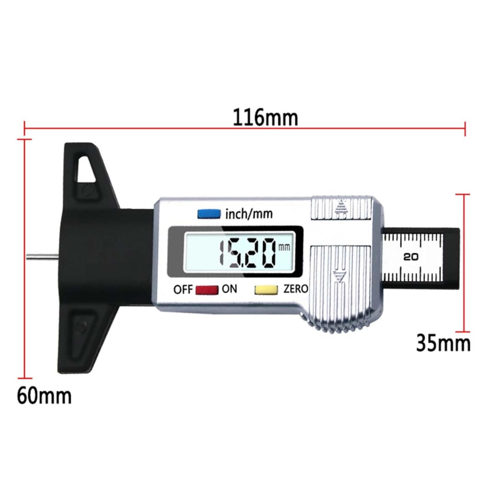 Medidor de profundidad Medidores de espesor Digital para neumáticos coche, medidor profundidad la banda rodadura del neumático, herramienta medición, pinza, monitoreo zapata freno,para coches(Blue)