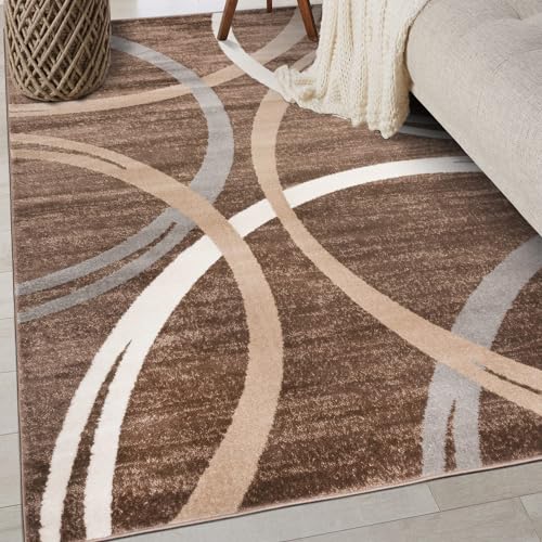 Rugshop Modern Wavy Circles Design Area Rug 4' x 6' Brown