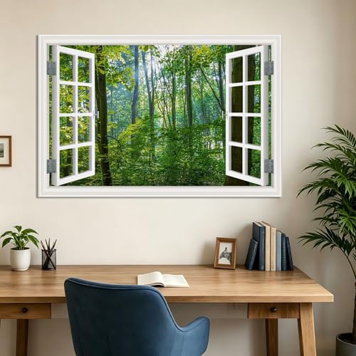 Tableau fenêtre trompe-l'œil pour agrandir le salon avec une vue nature