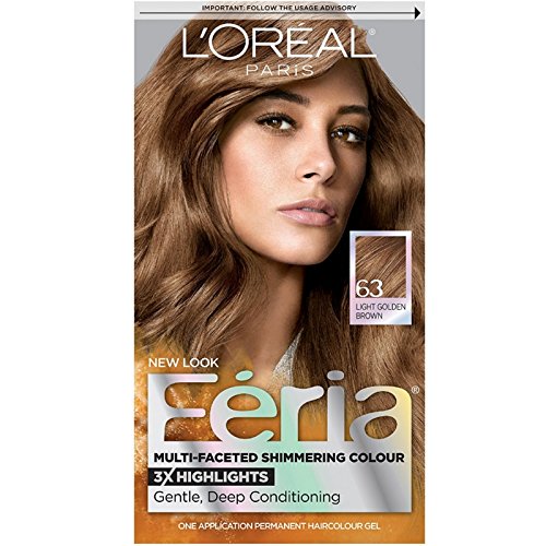 L'Oreal Paris Feria Multi-Faceted Shimmering Permanent Hair Color, 63 Sparkling Amber (Light Golden Brown), Pack of 1, Hair Dye