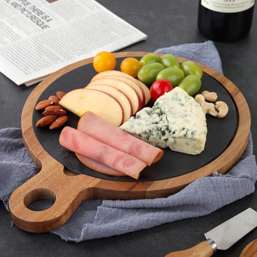 Tabla redonda de cortar de madera con pizarra negra desmontable miniatura 7