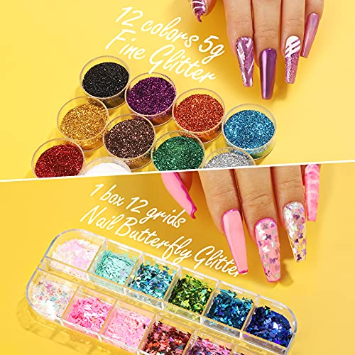 Fandamei Nail Art Kit, Nail Design Tools Kit With Nail Art Brushes, Nail Dotting Tools,Fine Glitter,Nail Butterfly, Nail Heart Glitter Sequins, Nail Foil Flakes, Nail Art Rhinestones, Nail Dust Brush #TOP2
