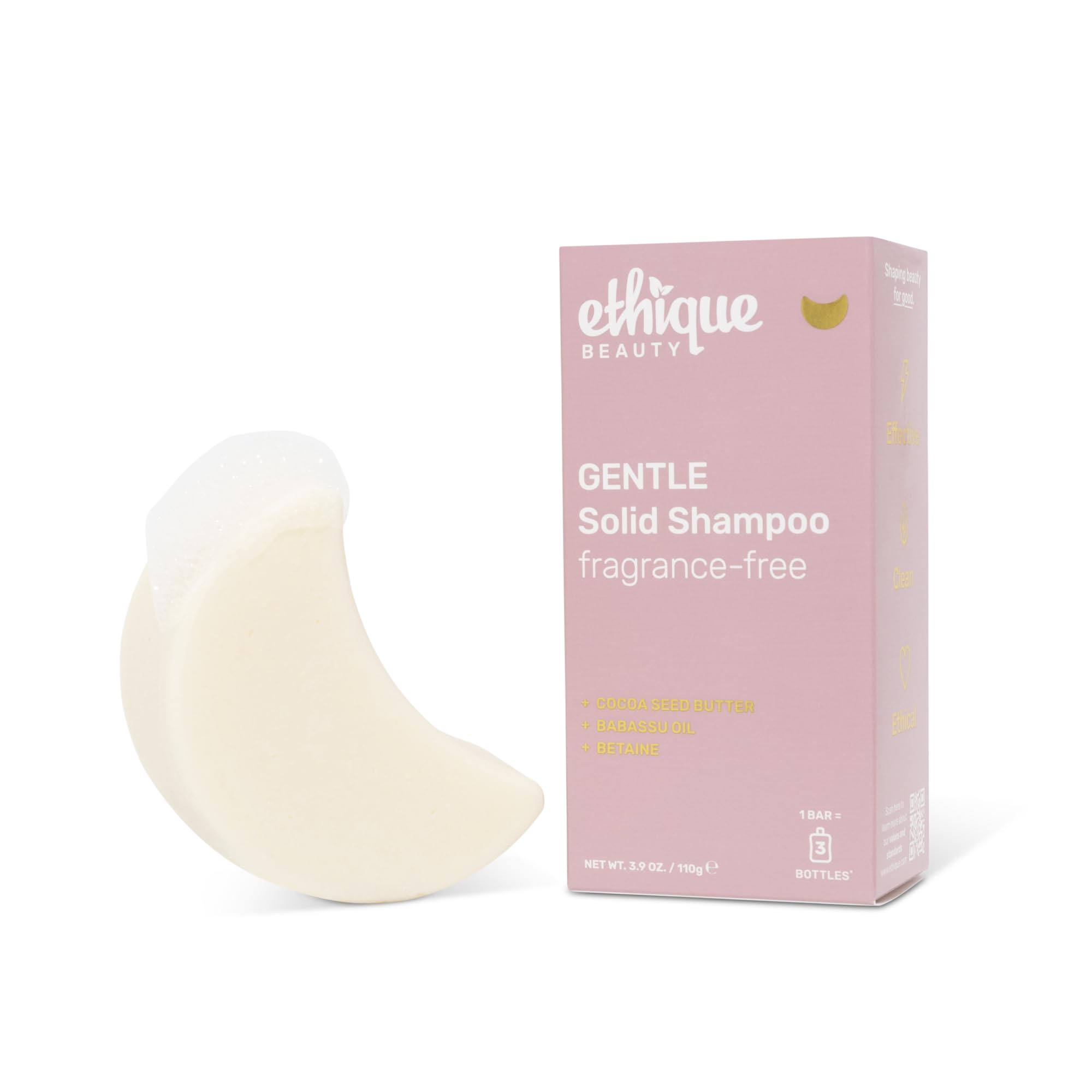 Ethique Gentle Unscented Shampoo Bar with Cocoa Butter - Plastic-Free, Cruelty-Free, Vegan, 3.88 oz - Formerly Bar Minimum