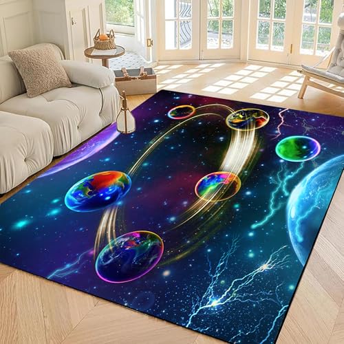 EDGZKO Outer Space Rugs for Boys Bedroom 5x7 Universe Planet Solar System Planet Theme Carpets Galaxy Area Rug for Kids Room Living Room Classroom Playroom Office