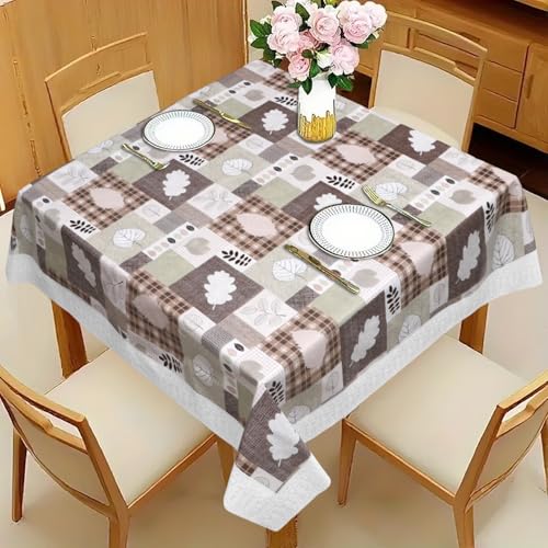 Image of Dakshya Industries PVC Waterproof Square Table Cover 48x48 Inch for 4 Seater Dining Table | Floral Printed Oilproof Stain Resistant Washable Plastic Table Cover, Green & Brown