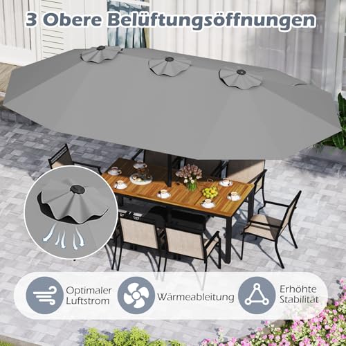 COSTWAY Podwójny parasol przeciwsłoneczny ze stojakiem, 443 x 263 cm, duży rozmiar XXL, UPF 50+, parasol ogrodowy z korbą, parasol tarasowy, do ogrodu, na taras i basen (antracytowy)
