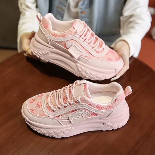 Chunky Platform Sneakers for Women,Cute Fashion Walking Dad Shoes,Black Pink and Beige3