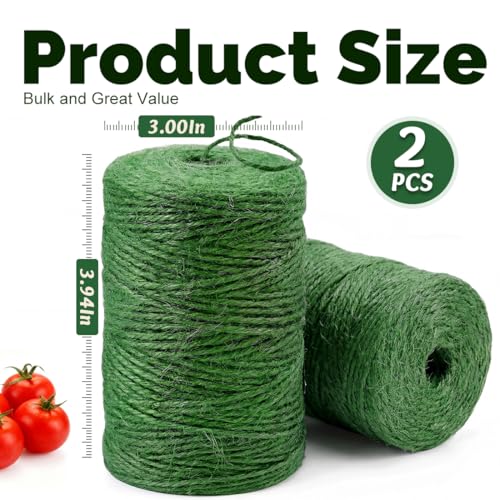 Image of 2Pack 2mm Natural Jute Twine String 1600 Feet Long Twine String for Crafting Gardening Gift Wrapping Macrame DIY Home Decor (Green-800Feet /Roll)
