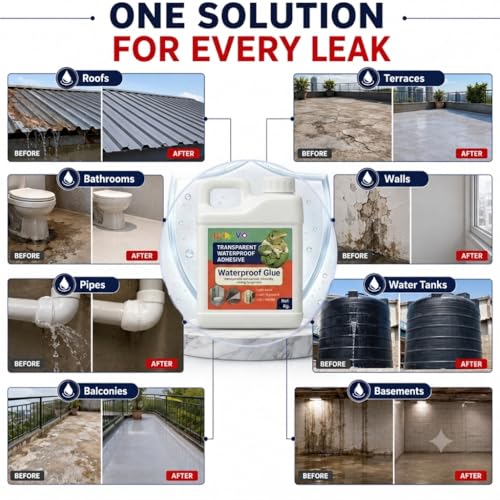 Image of UCRAVO Transparent Waterproof Adhesive Sealant 1 Kg |Epoxy Resin Waterproof Glue for Roof Leakage Repair Crack Filler & Waterproofing Agent for Flooring,Walls,Pipes,Tiles,Bathrooms & Outdoor Surfaces