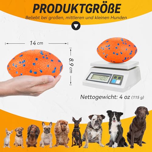SUNNEKO Hundeball, Robustes Hundefußballspielzeug für Starke Kauer, Unzerstörbarer großer Rugbyball, Schwimmendes Hundespielzeug für Apportierspiele im Wasser, Für mittelgroße und große Hunde, Orange