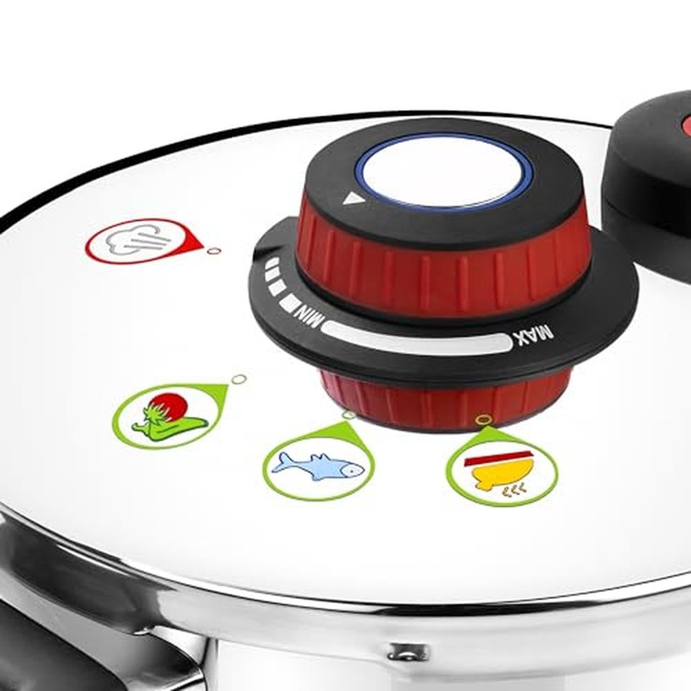 MONIX Selecta | Duo Set pentole a pressione rapide 4 e 6 litri con Sistema di selezione degli alimenti e Chiusura automatica, Acciaio inox 18/10, Argento, 2 Unità