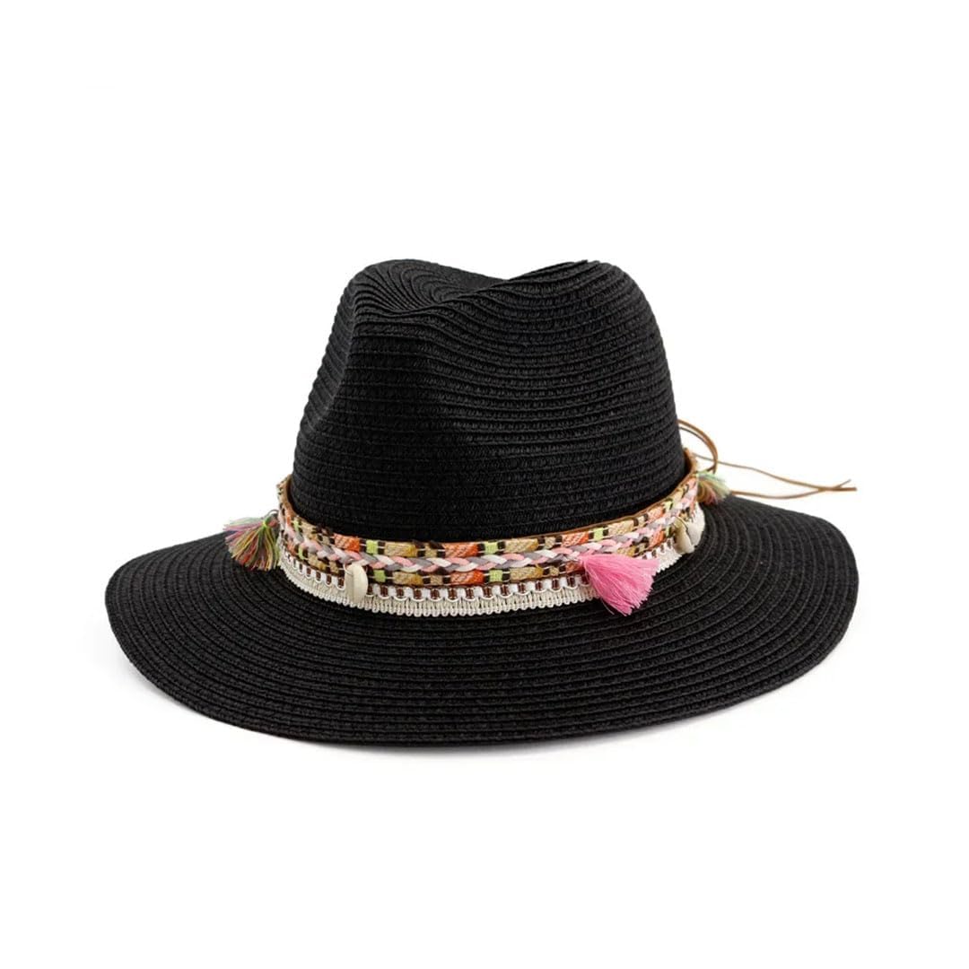Sombrero de Paja para Mujer, Estilo Fedora, Informal, para Playa, Verano (Azul, 6 7/8)