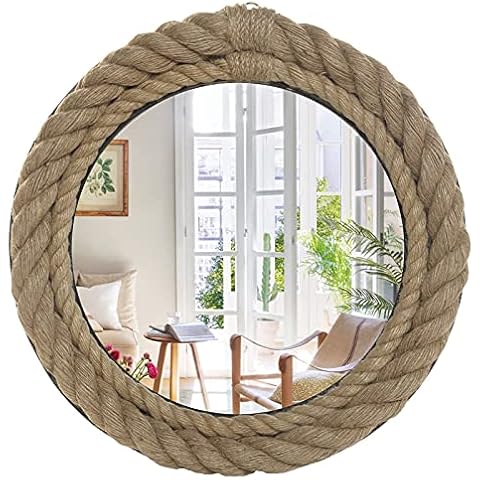 FUIN 17" Round Nautical Rope Frame Wall Accent Mirror, for Bathroom Vanity Bedroom Living Room Cover