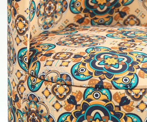 Image of NACIA Elegant Velvet Printed Ottoman Chair | Dressing Table Chair for Bedroom Makeup Room Decor | Modern Upholstered Ottoman with Wooden Legs for Living Room & Home (18x18x32 Inches, Green Buta)