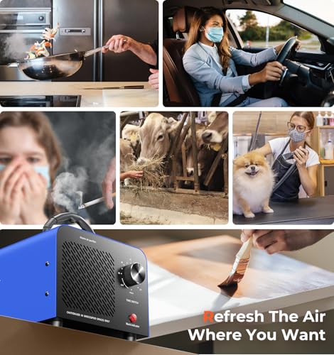 Image of Hadlook Ozone Generator, 48,000mg /h High Capacity O3 Machine for Large Spaces Up to 4,000 Sq Ft, Portable Odor Eliminator for Car, Home, Basement, Smoke, Pets, and Commercial Use, Blue