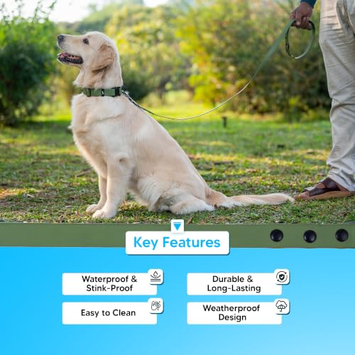 Image of Adil's Biothane Waterproof Dog Collar, Dog Leash & Collar Leash Combo | Heavy Duty TPU Coated Webbing | Adjustable Quick Release Buckle | Odour Resistant (Army Green, L-22, Leash Only)