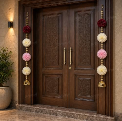 Image of Divyakosh Artificial Flower Hanging for Door, 2 Pieces, 24 Inch Each, Big Export Quality Flowers, Decorative Toran for Main Door, Pooja Room, Mandir & Festive Home Decor