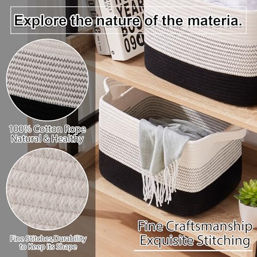 Image of OIAHOMY Storage Basket, Woven Baskets for Storage, Cotton Rope Basket for toys,Towel Baskets for Bathroom - Pack of 3, Gradient Dark