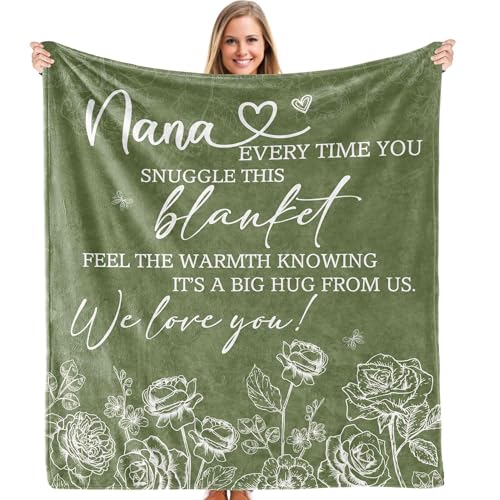 XINCEYWJ Green Floral Nana Blanket Best Nana Gifts for Mothers Day from Grandkids Throw Blankets for Bed Couch Bedroom Living Room Home Decor Grandma Gifts from Granddaughter Grandson 50x60 Inches