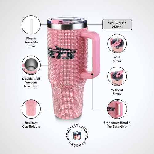 Image of The Memory Company Officially Licensed 40oz Pink Bling Game Day Tumbler, New York Jets