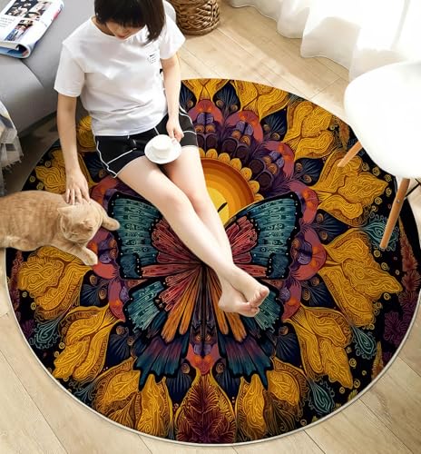 Tapis rond lavable en machine de 60 cm, la solution anti-taches et antidérapante pour chambre - 5