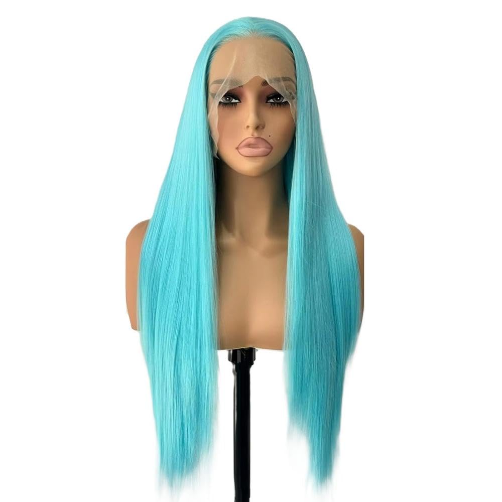 Haarpflege Hellblaue Lange Gerade Spitzenfront-Perücke Für Damen Ohne Kleber Bereit Für Tragen Für Cosplay-Partys
