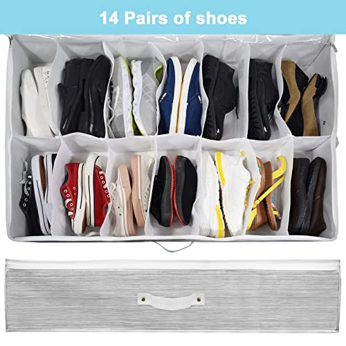 Image of Shoe Organizer Under Bed,Underbed Shoe Storage Boxes Bins,Sturdy Organizador De Zapatos,Extra Large Zapateras Organizer for Closet,Men Women Kids Shoes,High Heels,Short Boots,Sneakers,White,Set of 2