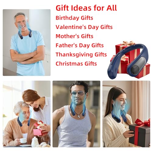 Image of Portable Neck Fan, Personal Wearable Bladeless Fan for Outdoor Indoor, LED Display, 360 Cooling, 4-Speeds, 6000mAh USB Rechargeable, Birthday Gifts for Men Women Dad Mom (Blue)
