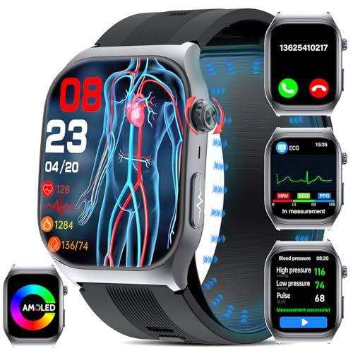 YYKY 2025 Reloj Tensiometro de Muñeca con ECG+Ácido Úrico/Lípidos, 2.06' AMOLED Reloj Que Mide Presion Arterial con 24/7 Pulsómetro/SpO2, Sueño Pulsera Actividad para Android iOS