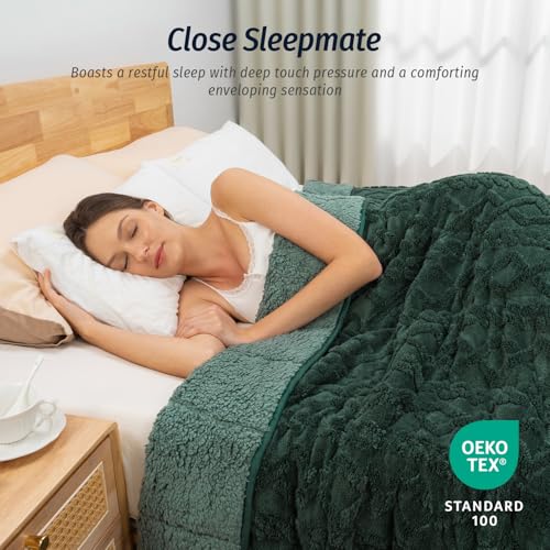 Wemore Weighted Blanket for Adults Twin Size 20 lbs, Dual Sided Soft Fuzzy Jacquard Sherpa Weighted Blankets for Sleeping, Cozy Fluffy Knitted Heavy Blanket for Couch Bed, Dark Green, 60 x 80 inches