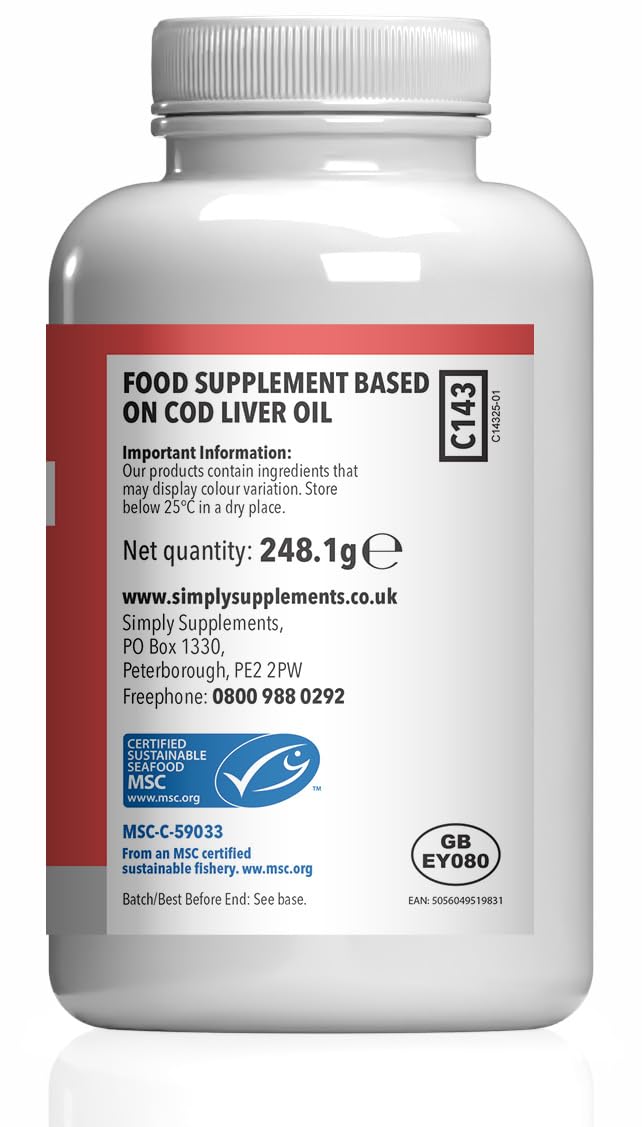 Pure Cod Liver Oil 1000mg | Supports Heart, Brain, Vision & Immune Health | Rich in Omega 3 Fatty Acids | 240mg of EPA and 270mg of DHA per Serving | 360 Capsules = 4 Months' Supply | Made in The UK