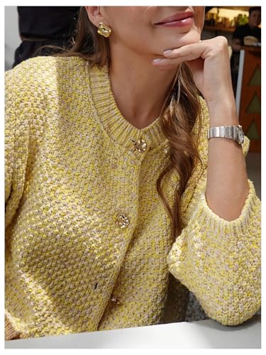 GORGLITTER Women's 3/4 Sleeve Cardigans Tweed Button Up Short Cardigan Sweaters Trendy Fall Outfits 2025 Dressy Casual2