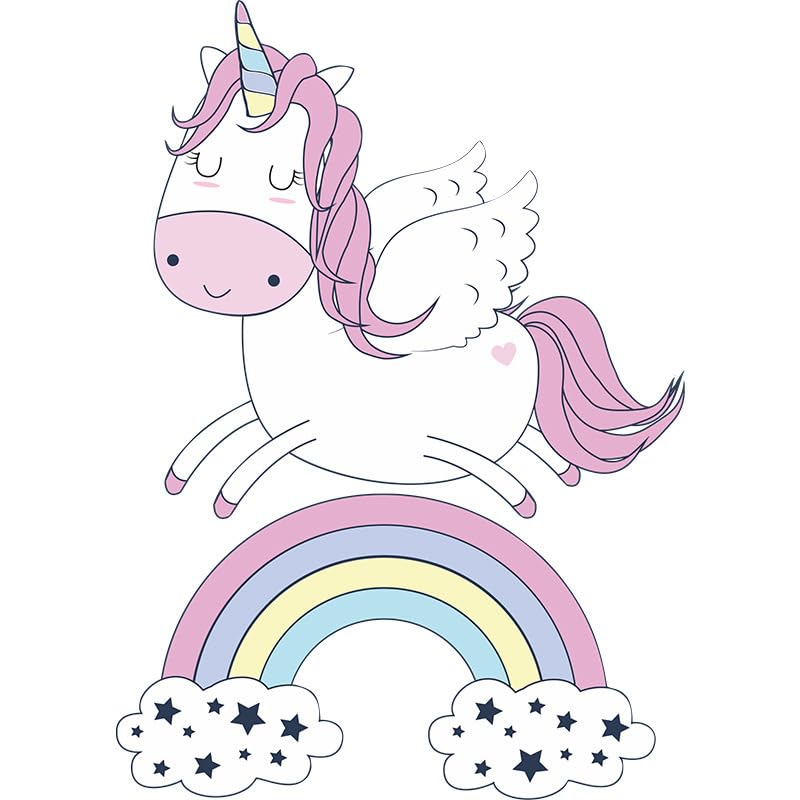 Image of Unicorn and Rainbow Wall Decal for Kids Nursery Decor, Bedroom Wall Stickers, Playroom Decoration, Baby Room Art-Self-Adhesive