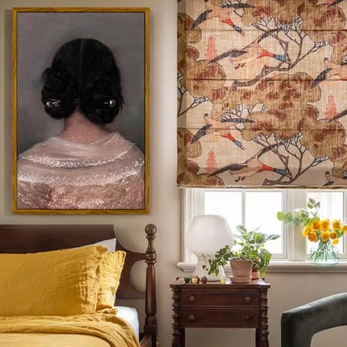 crmotu Vintage Framed Wall Art, Woman Back Portrait Canvas Painting, Elegant Lady Retro Artwork Prints, Classical Aesthetic Pictures Wall Decor Living Room Bedroom Bathroom Home Office 16x24in