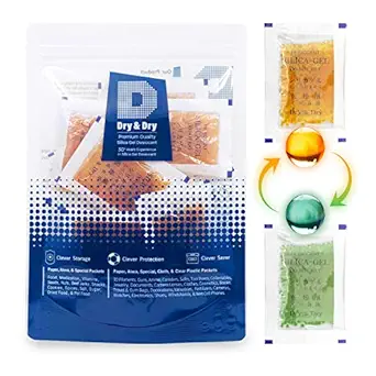 5 Gram [50 Packets] Premium Silica Gel Orange Indicating(Orange to Dark Green) Silica Gel Packets Desiccant Dehumidifier - Rechargeable Silica Packets for Moisture Absorber Silica Gel Packs