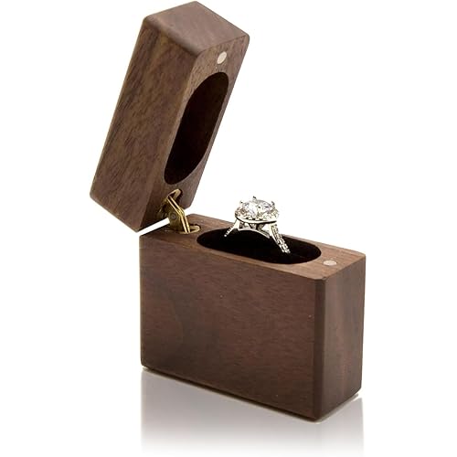 MUUJEE Slim Engagement Ring Box - Wooden Pocket SIze Secret Ring Box for Wedding Ceremony Engagement Proposal Ring Bearer Box Ideas