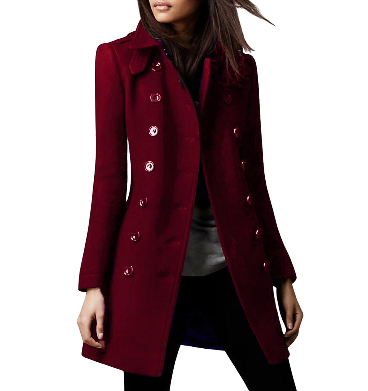chouyatou Womens Winter Double Breasted Wool Coat Elegant Collared Wool Blend Trench Pea Coat