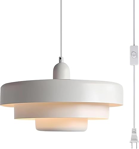 Lámpara colgante con enchufe blanco, lámpara colgante moderna de mediados de siglo, lámpara colgante de estilo nórdico, iluminación colgante de