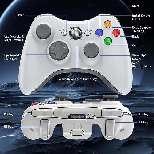 Image of Gamrombo 2 Pack Replacement for Xbox 360 Controller, Wireless Controllers Gamepad Upgraded Joystick Compatible with 360 & Slim, Windows 11 /10 /8 /7 PC Controller with Dual Shock, 2.5mm Audio Jack(White)