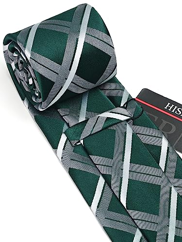 Image of HISDERN Ties for Men Formal Business Plaid Checked Mens Ties and Pocket Square Set Classic Wedding Necktie Handkerchief