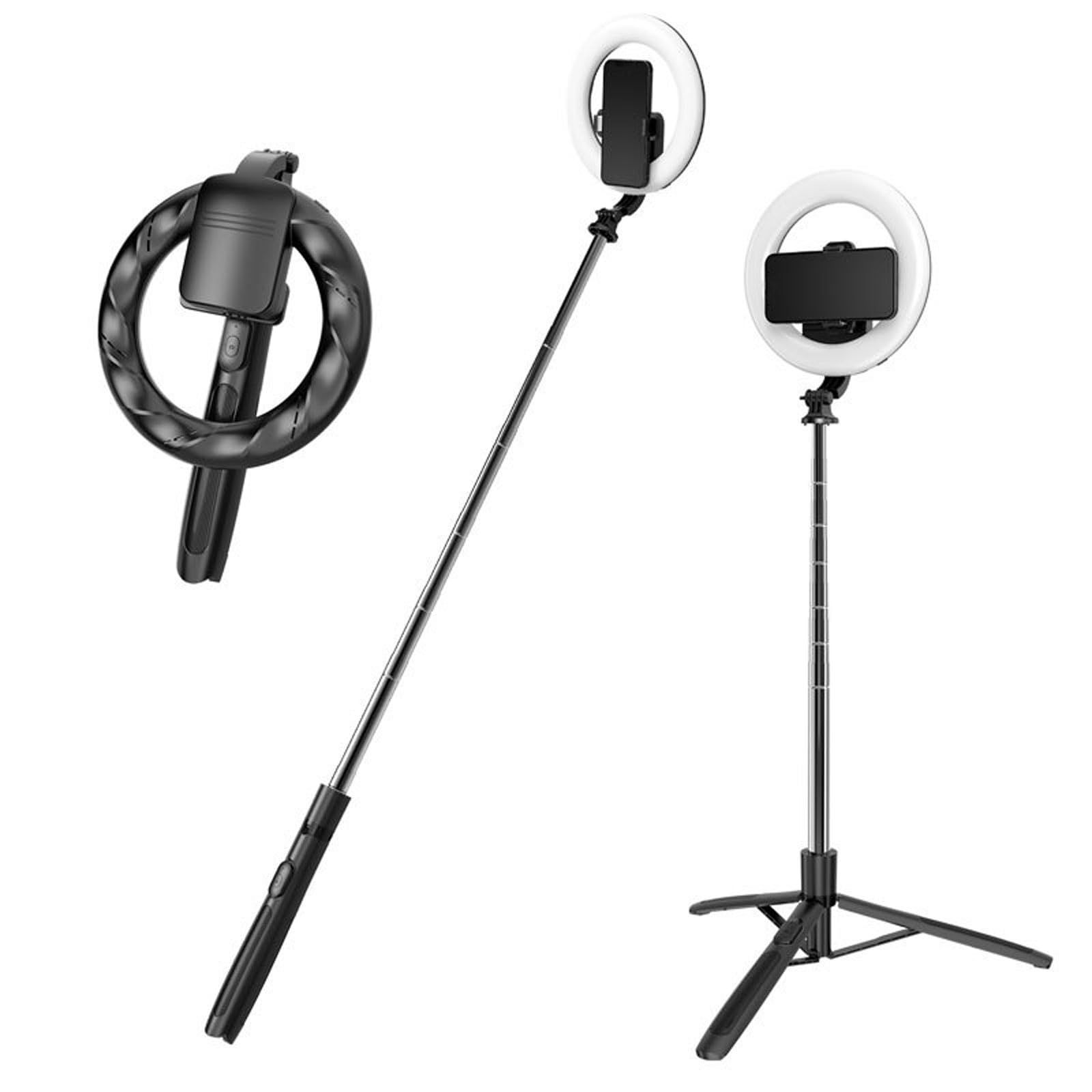 Anneau lumineux,Lampe LED portable pour selfie ,avec Support télescopique,,avec Télécommande ,3 Modes d'éclairage ,Rechargeable Via USB ,pour Vidéoconférence,Selfie,Vlog,Maquillage,Live Streaming