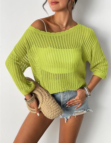 Image of Zeagoo Womens Summer Tops Crochet Sweaters Resort Wear 3 /4 Sleeve Hollow Out Knit Tops 2026 Beach Coverup