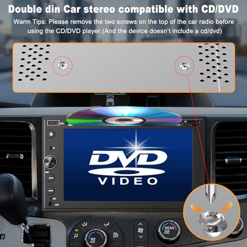 Image of Double Din Car Stereo with CD /DVD Player Apple Carplay & Android Auto, 7 Inch Car Radio with Bluetooth and Backup Camera, Touch Screen, Mirror Link, Steering Wheel Control, USB /TF /AUX Input, AM /FM