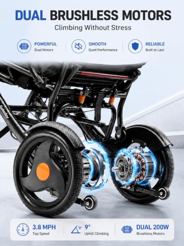 Image of Aotedor Carbon Fiber Electric Wheelchair for Adults, 37lbs Lightweight Foldable Power Chair, 15Miles Range, All Terrain Airline Approved Motorized Wheelchair for Seniors Travel